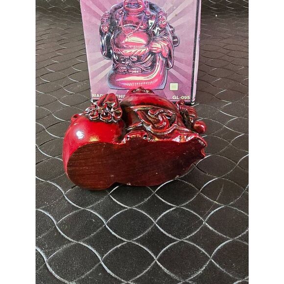 Red Resin Laughing Buddha Luck Happy Figurines Vintage 2.5" - Picture 5 of 7
